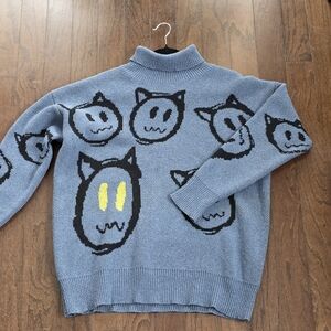 Blue Sweater with Cat Faces
